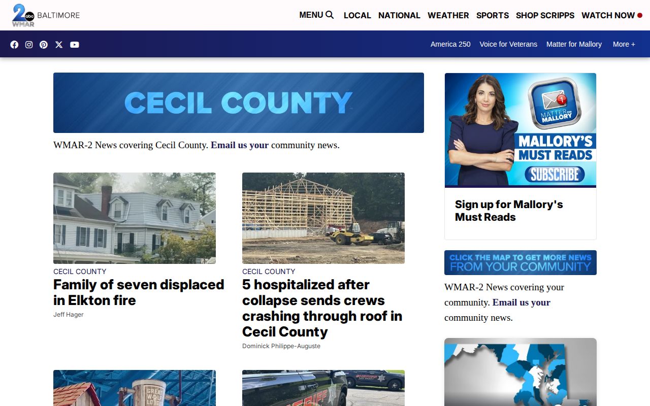 WMAR-2 Cecil County regional news coverage page