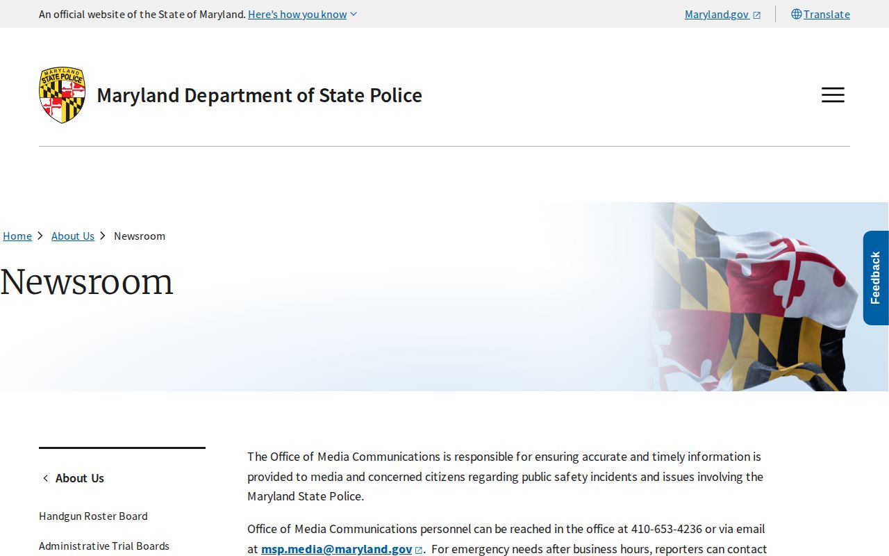 Maryland State Police newsroom for official Cecil County incident notices